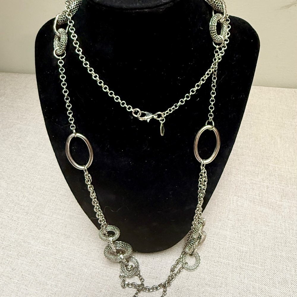 Premier Designs Silver Tone Long Statement Chain Necklace “Runway” - Picture 2 of 9